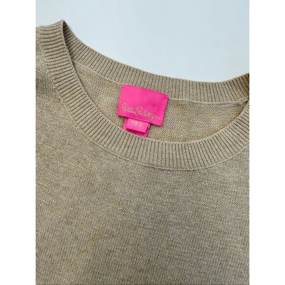 Lilly Pulitzer Girls Gold Metallic Holiday Amara Pullover Sweater Dress Bow M - Picture 2 of 5